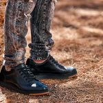 CALTO - Y7931 - 2.6 Inches Taller (Noir/Black & Gum Sole) - Elevated Leather Micro - Perforated Sneakers - TLW Shoes