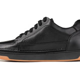 CALTO - Y7931 - 2.6 Inches Taller (Noir/Black & Gum Sole) - Elevated Leather Micro - Perforated Sneakers - TLW Shoes