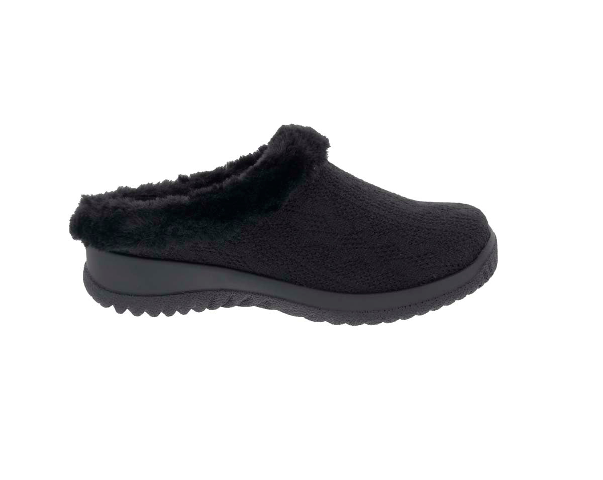 DREW COMFY WOMEN CLOG SHOE IN BLACK SWEATER FABRIC - TLW Shoes