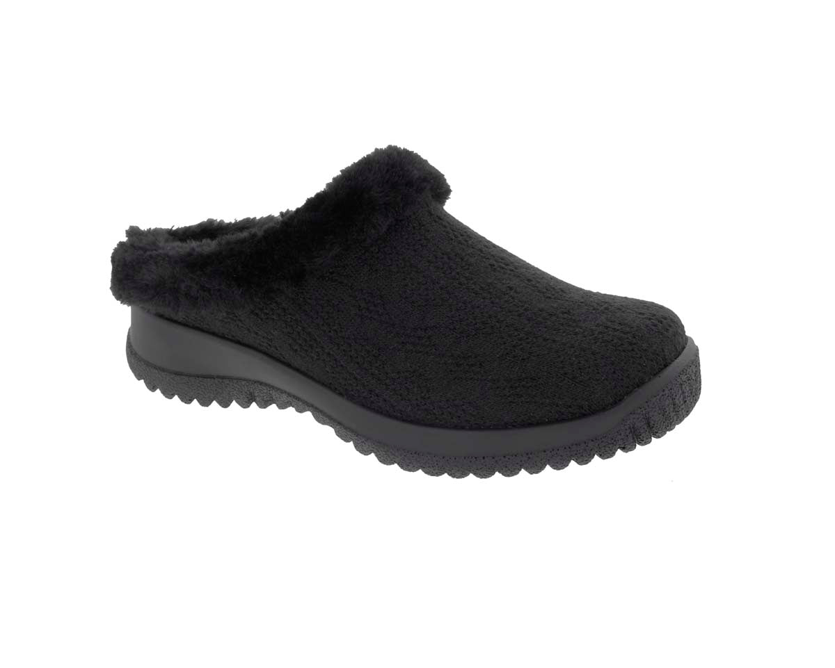 DREW COMFY WOMEN CLOG SHOE IN BLACK SWEATER FABRIC - TLW Shoes