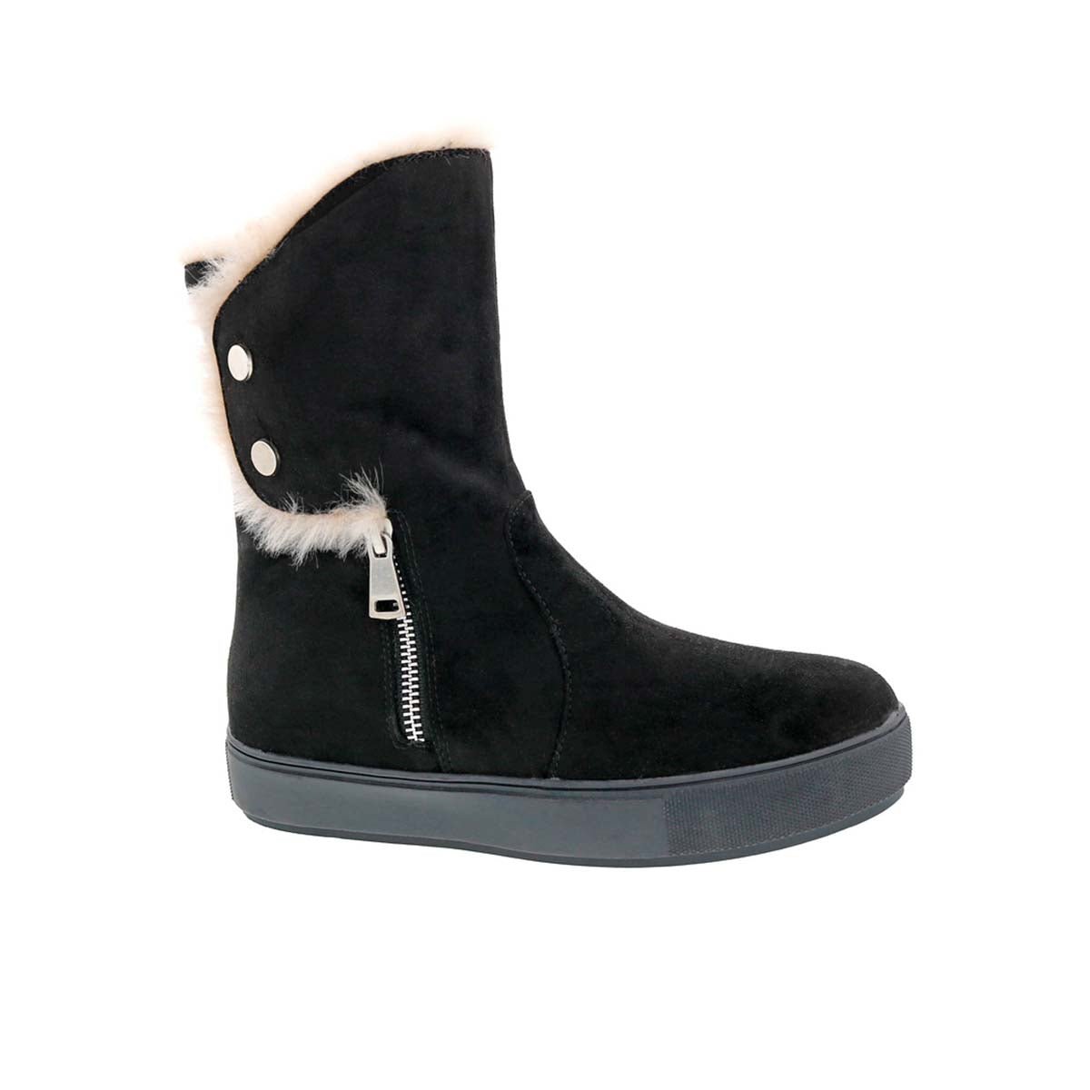 BELLINI FURRY WOMEN ZIPPER BOOTS IN BLACK MICROSUEDE/FAUX FUR - TLW Shoes