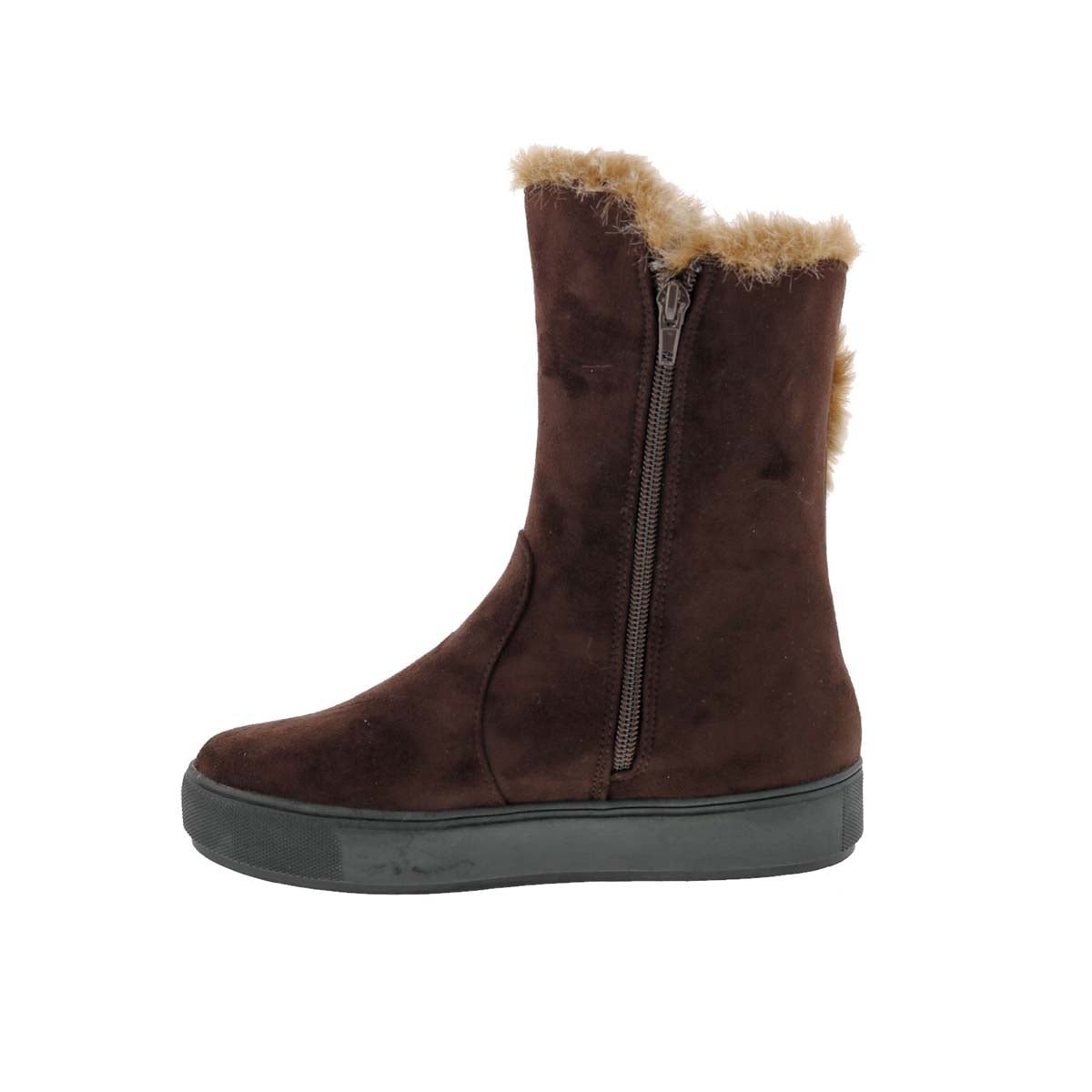 BELLINI FURRY WOMEN ZIPPER BOOTS IN BROWN MICROSUEDE/FAUX FUR - TLW Shoes