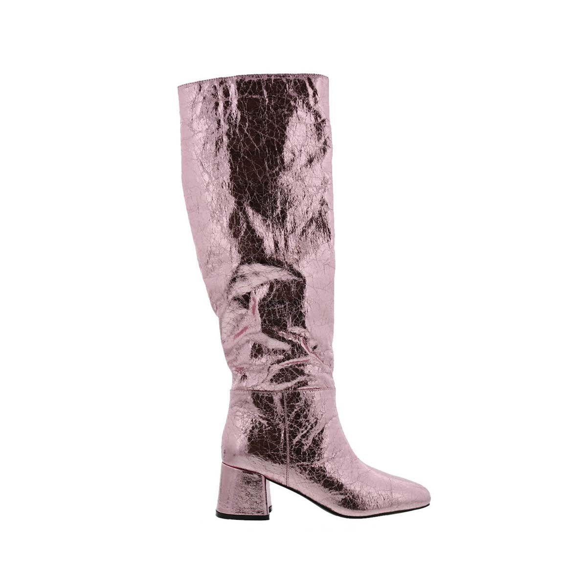 BELLINI REMI WOMEN KNEE HIGH BOOTS IN PINK METALLIC CRINKLE - TLW Shoes