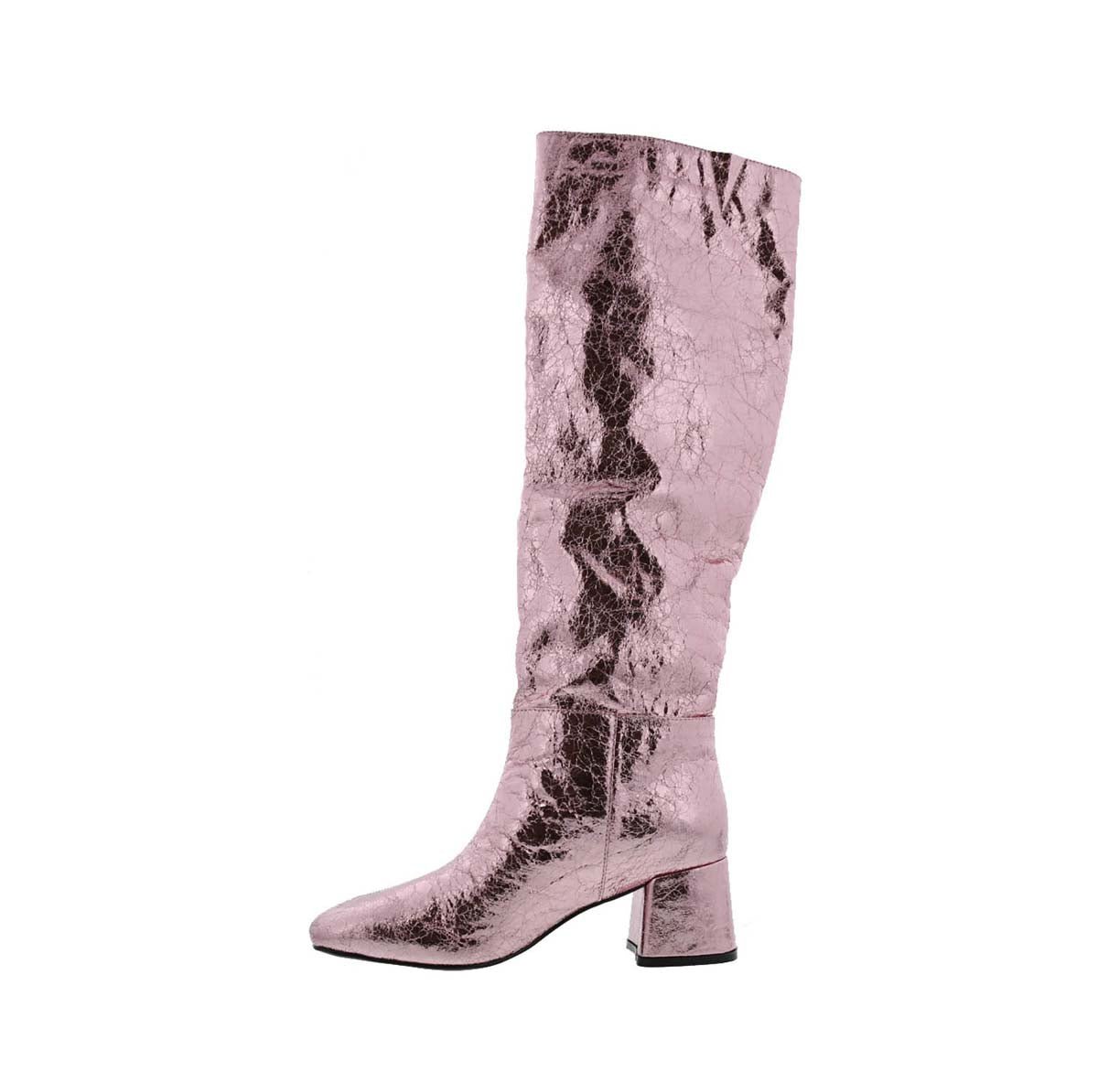 BELLINI REMI WOMEN KNEE HIGH BOOTS IN PINK METALLIC CRINKLE - TLW Shoes