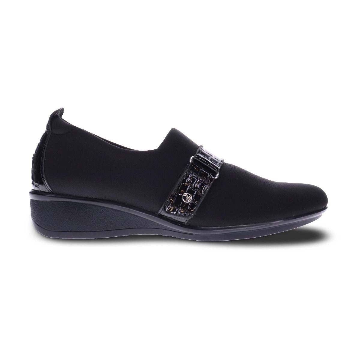 REVERE GENOA STRETCH WOMEN CASUAL SHOES IN BLACK LIZARD - TLW Shoes
