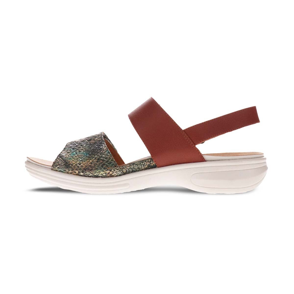 REVERE COMO WOMEN SANDALS IN COGNAC/PEACOCK PYTHON - TLW Shoes