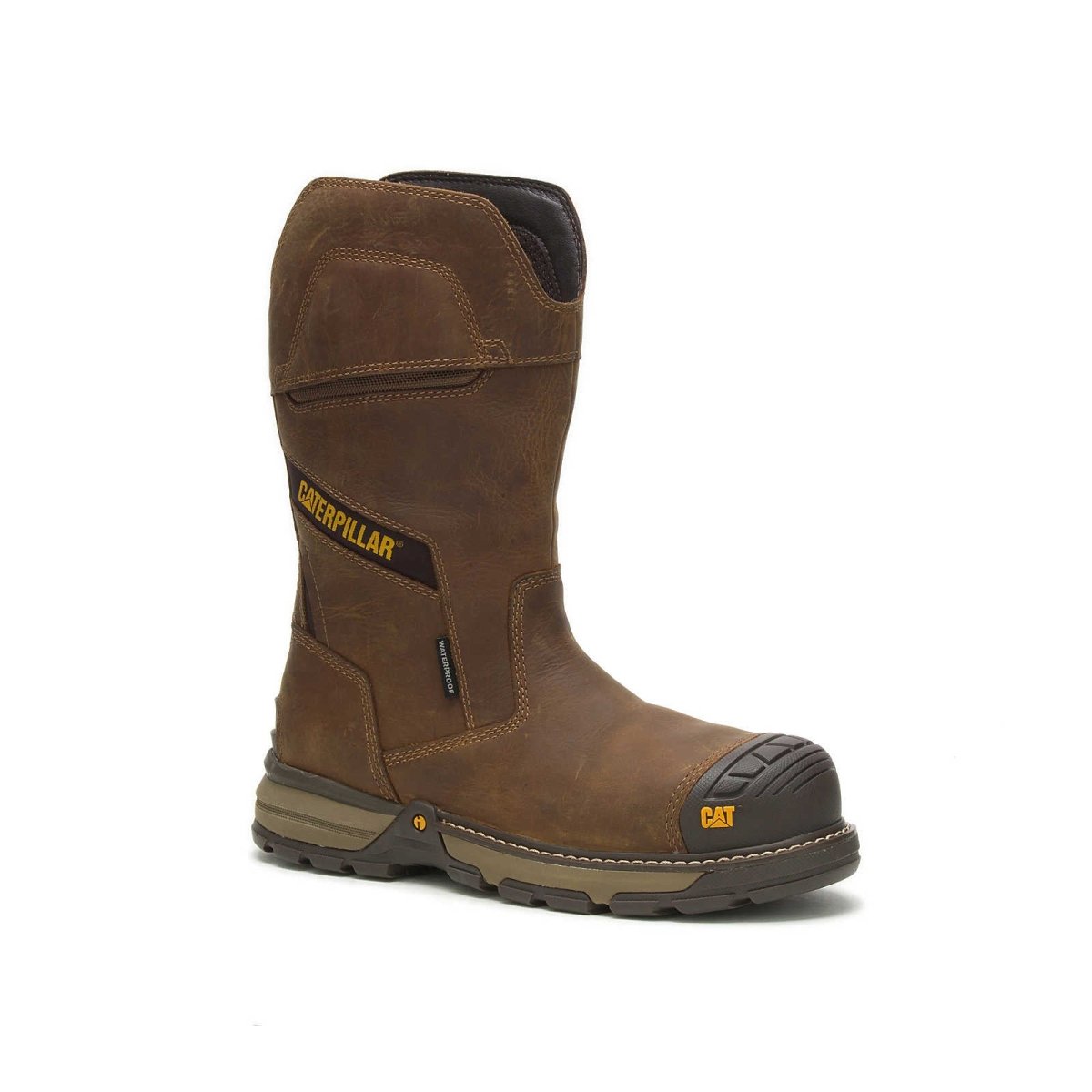 CATERPILLAR EXCAVATOR SUPERLITE (P91448) PULL-ON WATERPROOF CARBON COMPOSITE TOE MEN'S WORK BOOT IN PYRAMID - TLW Shoes