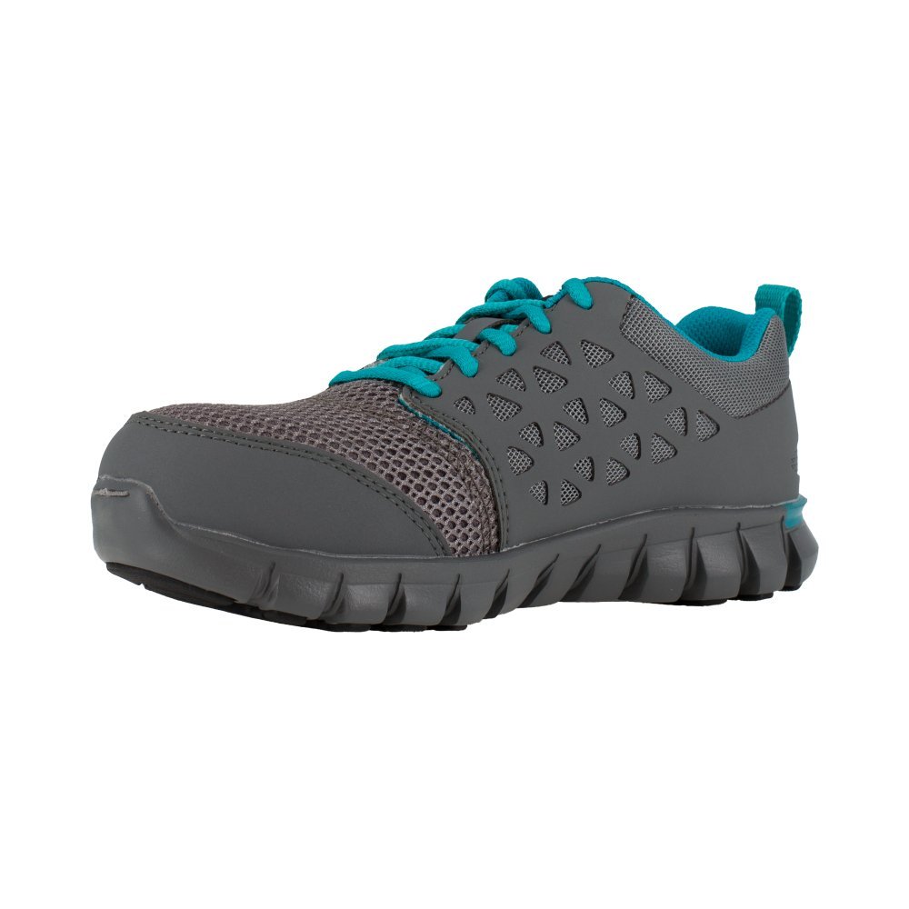 REEBOK SUBLITE CUSHION ATHLETIC WORK SHOE WOMEN'S ALLOY TOE RB045 IN GREY AND TURQUOISE - TLW Shoes