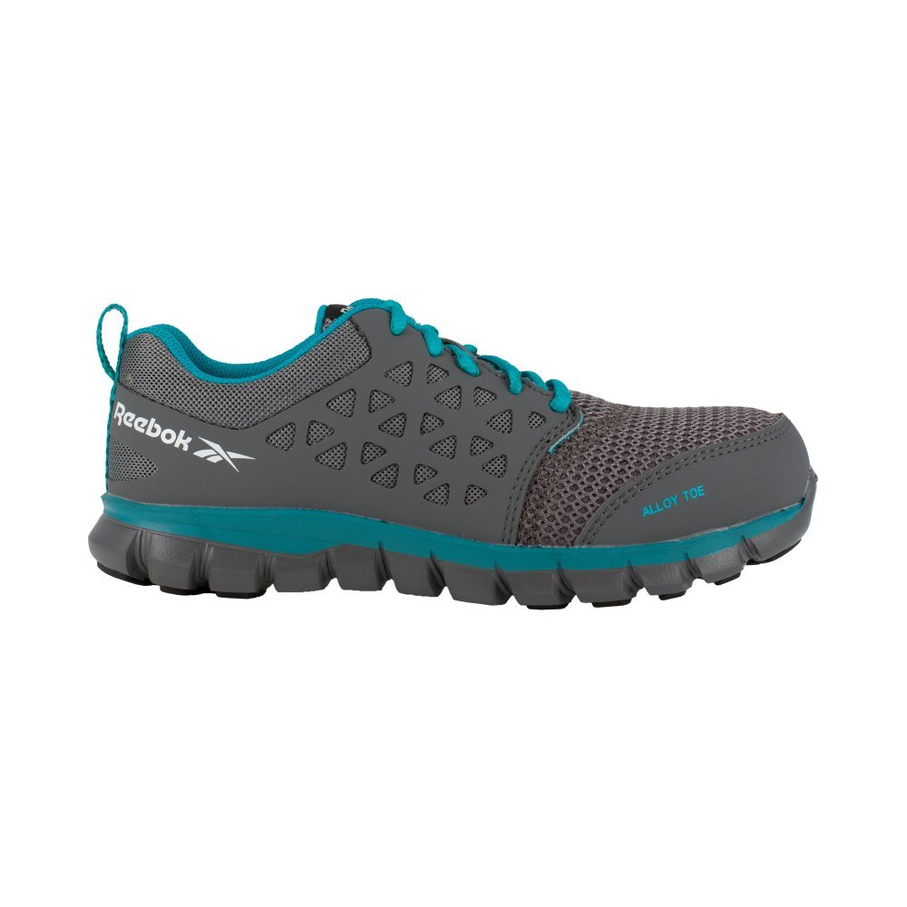 REEBOK SUBLITE CUSHION ATHLETIC WORK SHOE WOMEN'S ALLOY TOE RB045 IN GREY AND TURQUOISE - TLW Shoes