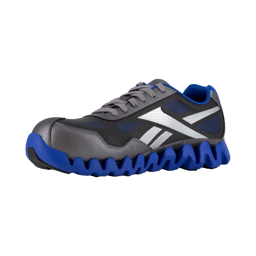 REEBOK ZIG PULSE ATHLETIC WORK SHOE MEN'S COMPOSITE TOE RB3018 IN GREY AND BLUE - TLW Shoes