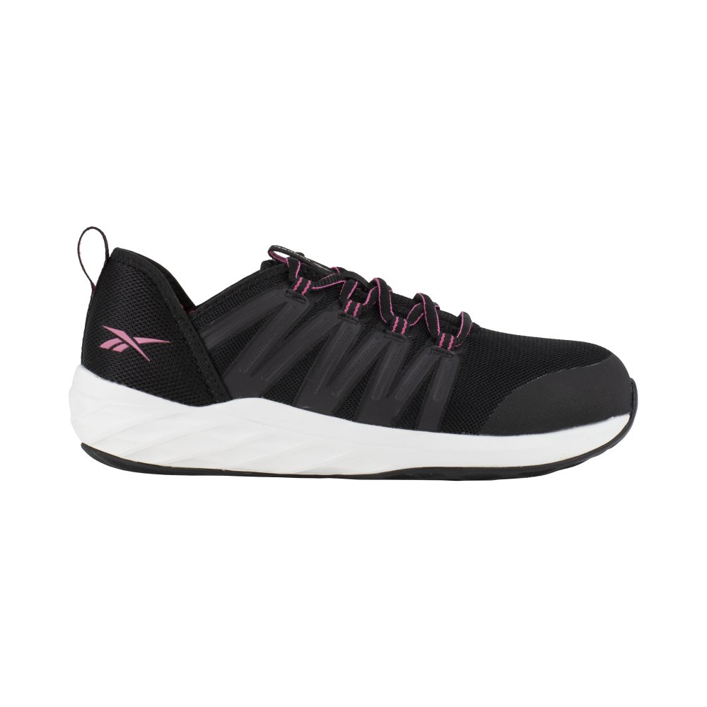 REEBOK WOMEN'S ASTRORIDE ATHLETIC WORK SHOE STEEL TOE RB307 IN BLACK AND PINK - TLW Shoes