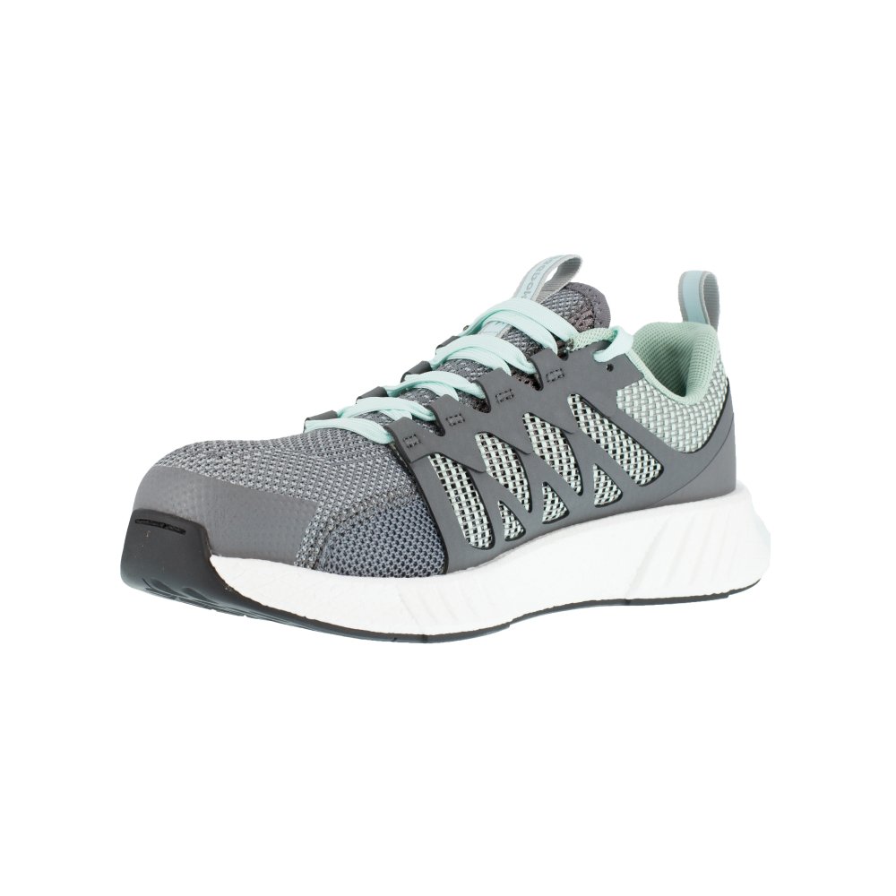 REEBOK FUSION FLEXWEAVE™ ATHLETIC WORK SHOE WOMEN'S COMPOSITE TOE RB316 IN GREY AND MINT GREEN - TLW Shoes