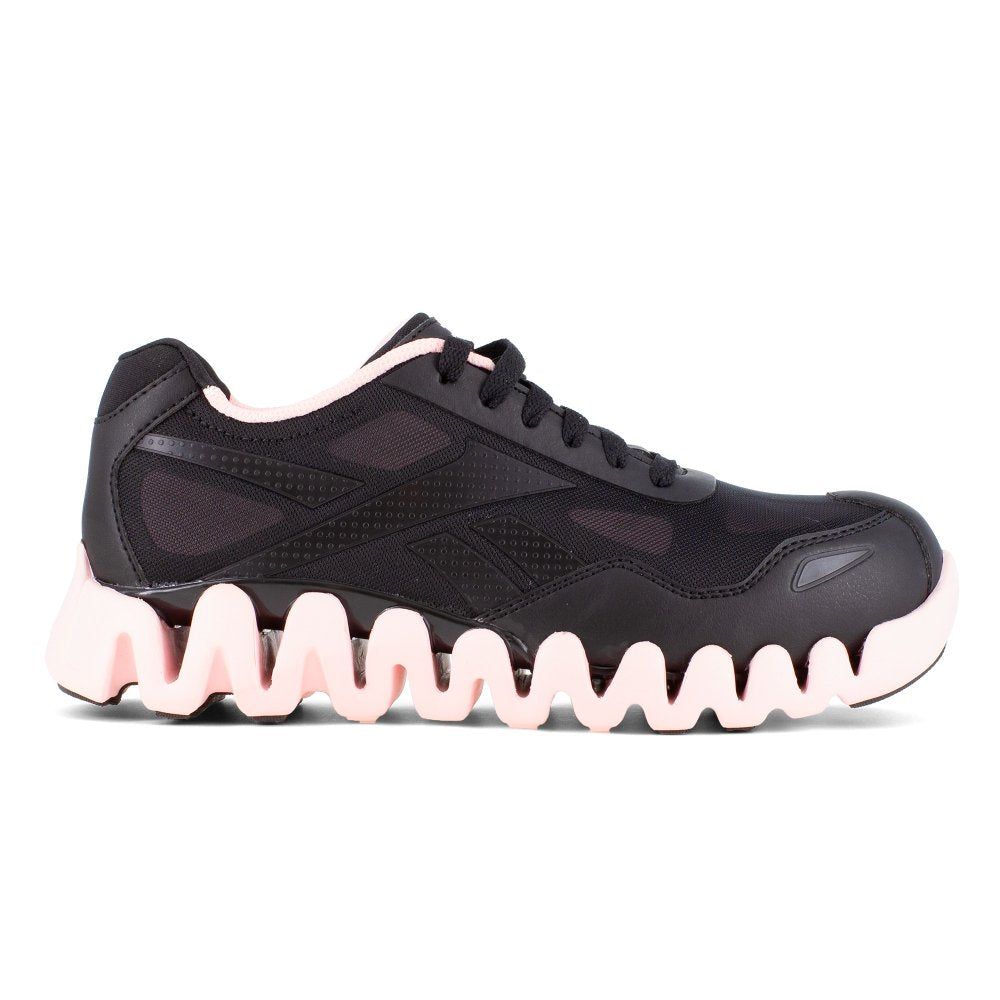 REEBOK ZIG PULSE ATHLETIC WORK SHOE WOMEN'S COMPOSITE TOE RB321 IN BLACK AND PINK - TLW Shoes