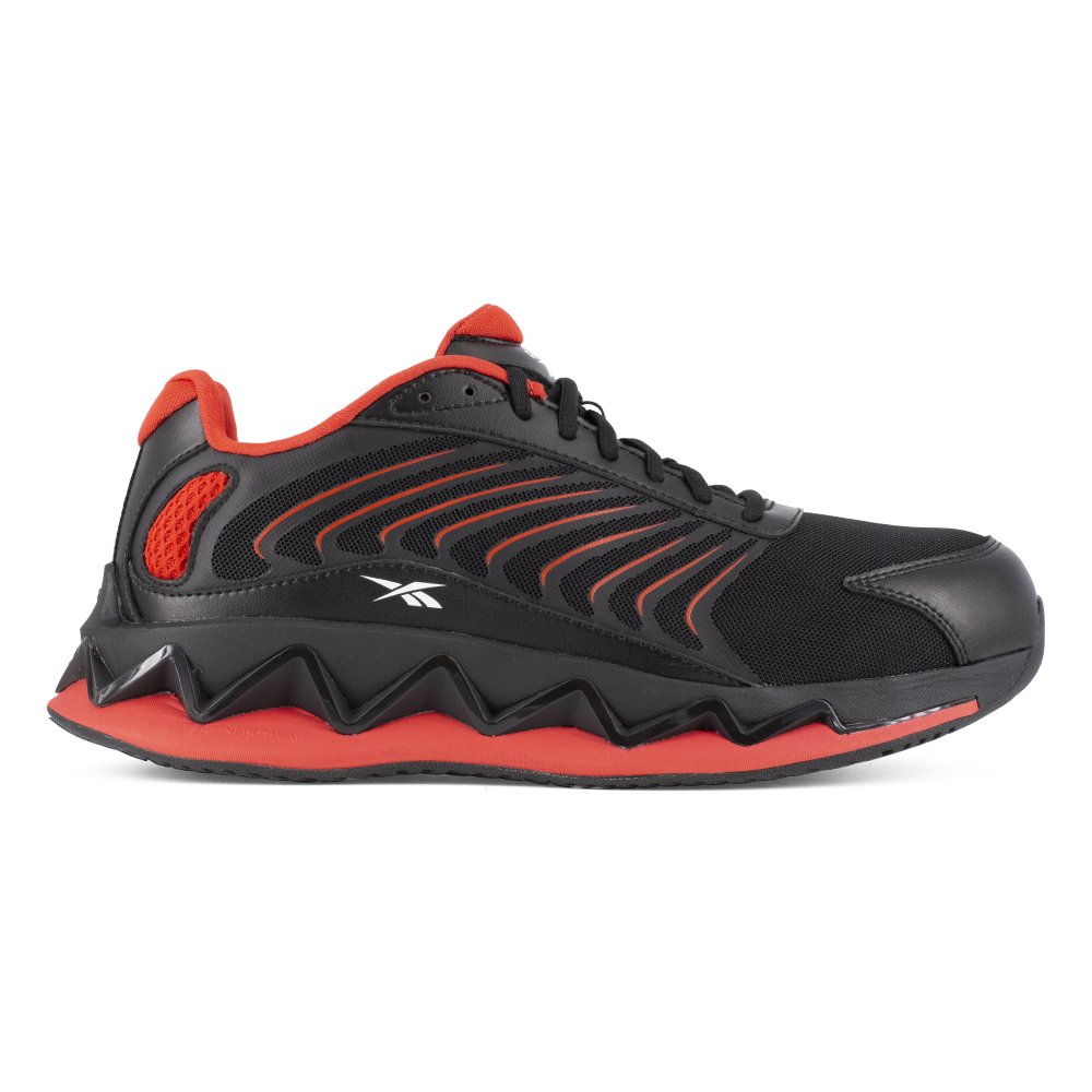 REEBOK MEN'S ZIG ELUSION HERITAGE LOW CUT WORK SNEAKER COMPOSITE TOE RB3223 IN BLACK AND RED - TLW Shoes