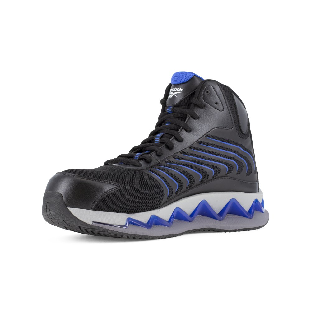 REEBOK MEN'S ZIG ELUSION HERITAGE HIGH TOP WORK SNEAKER COMPOSITE TOE RB3225 IN BLACK AND BLUE - TLW Shoes