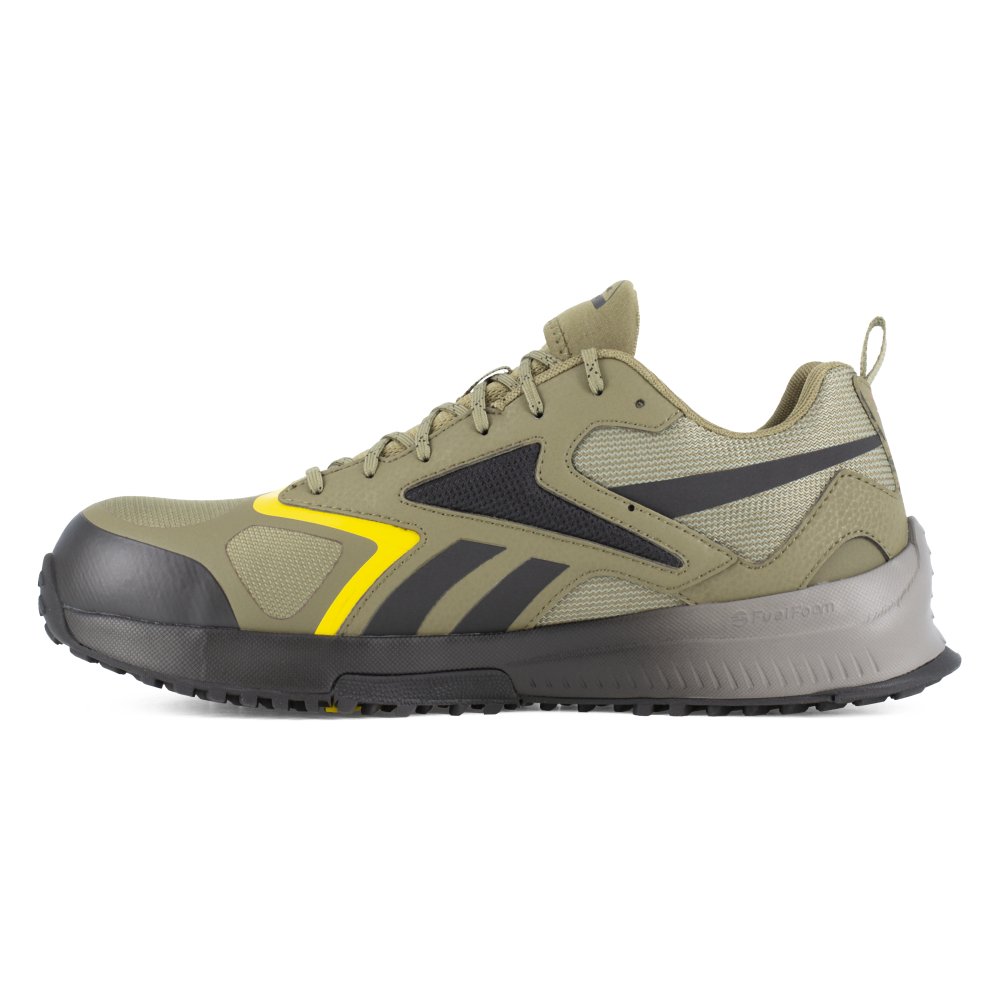REEBOK LAVANTE TRAIL 2 RUNNING WORK SHOE MEN'S COMPOSITE TOE RB3240 IN ARMY GREEN, BLACK, AND YELLOW - TLW Shoes