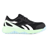 REEBOK NANOFLEX TR ATHLETIC WORK SHOE WOMEN'S COMPOSITE TOE RB365 IN BLACK, SEAFOAM GREEN, AND WHITE - TLW Shoes