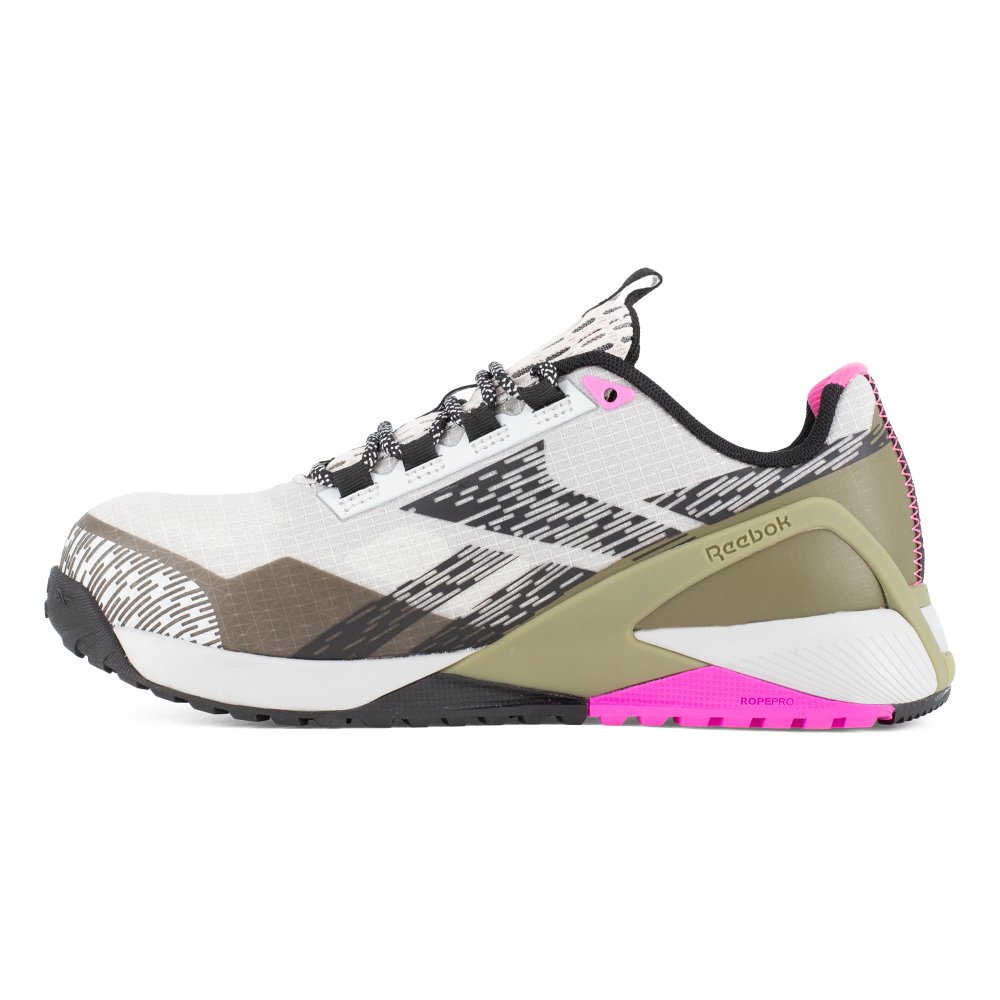 REEBOK NANO X1 ADVENTURE ATHLETIC WORK SHOE WOMEN'S COMPOSITE TOE RB383 IN SILVER, ARMY GREEN, AND PINK - TLW Shoes