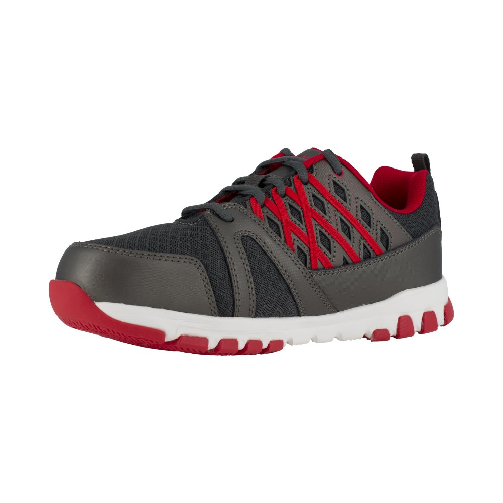 REEBOK SUBLITE ATHLETIC WORK SHOE MEN'S STEEL TOE RB4005 IN GREY WITH RED TRIM - TLW Shoes