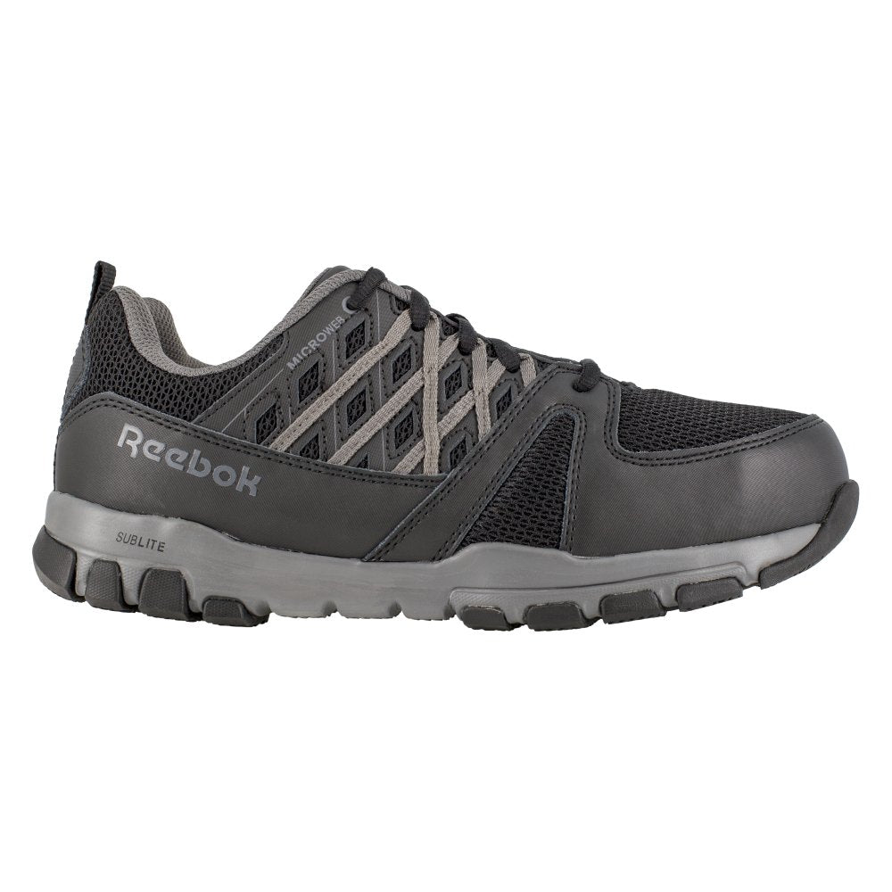 REEBOK SUBLITE ATHLETIC WORK SHOE MEN'S STEEL TOE RB4016 IN BLACK WITH GREY TRIM - TLW Shoes