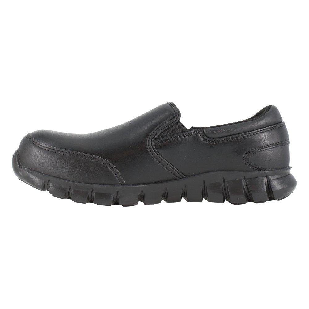 REEBOK MEN'S SUBLITE CUSHION ATHLETIC WORK SLIP-ON COMPOSITE TOE RB4036 IN BLACK - TLW Shoes