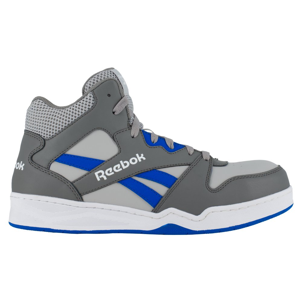 REEBOK MEN'S HIGH TOP BB4500 WORK SNEAKER COMPOSITE TOE RB4135 IN GREY AND COBALT BLUE - TLW Shoes