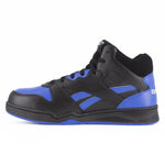 REEBOK MEN'S HIGH TOP BB4500 WORK SNEAKER WITH INTERNAL MET GUARD COMPOSITE TOE RB4166 IN BLACK AND BLUE - TLW Shoes
