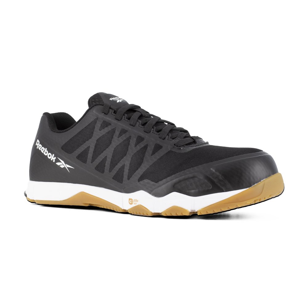 REEBOK SPEED TR ATHLETIC WORK SHOE MEN'S COMPOSITE TOE RB4450 IN BLACK AND GUM - TLW Shoes