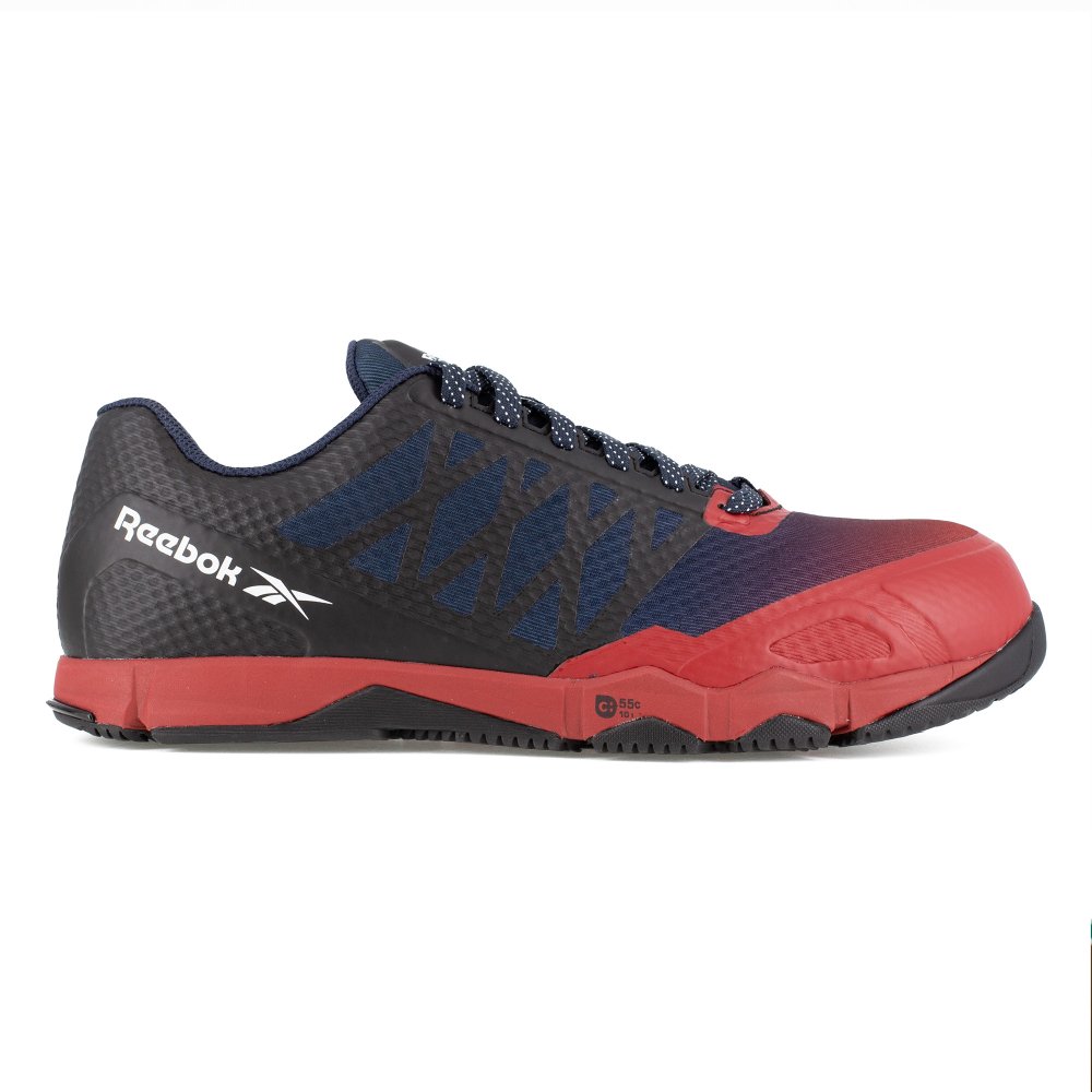 REEBOK SPEED TR ATHLETIC WORK SHOE MEN'S COMPOSITE TOE RB4452 IN RED, NAVY, AND BLACK - TLW Shoes