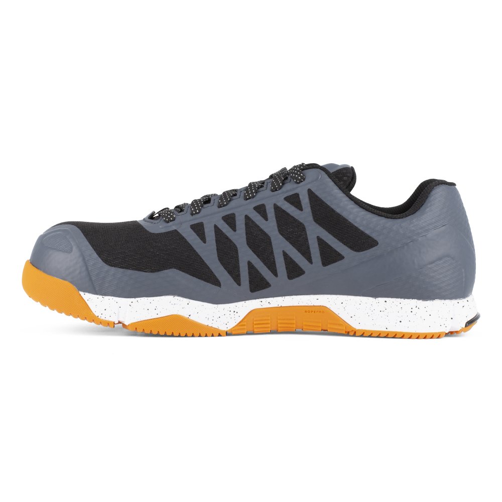 REEBOK SPEED TR ATHLETIC WORK SHOE MEN'S COMPOSITE TOE RB4453 IN GREY AND ORANGE - TLW Shoes