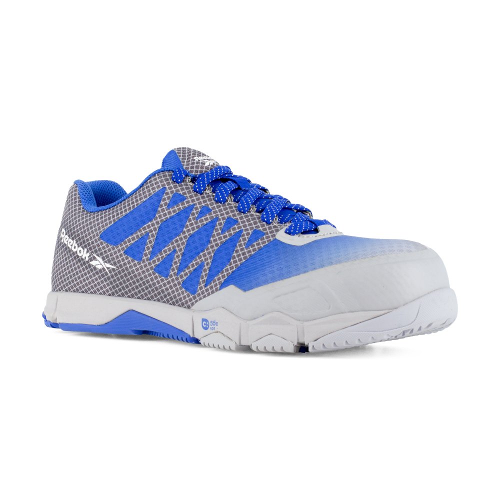 REEBOK WOMEN'S SPEED TR ATHLETIC WORK SHOE COMPOSITE TOE RB452 IN GREY AND BLUE - TLW Shoes