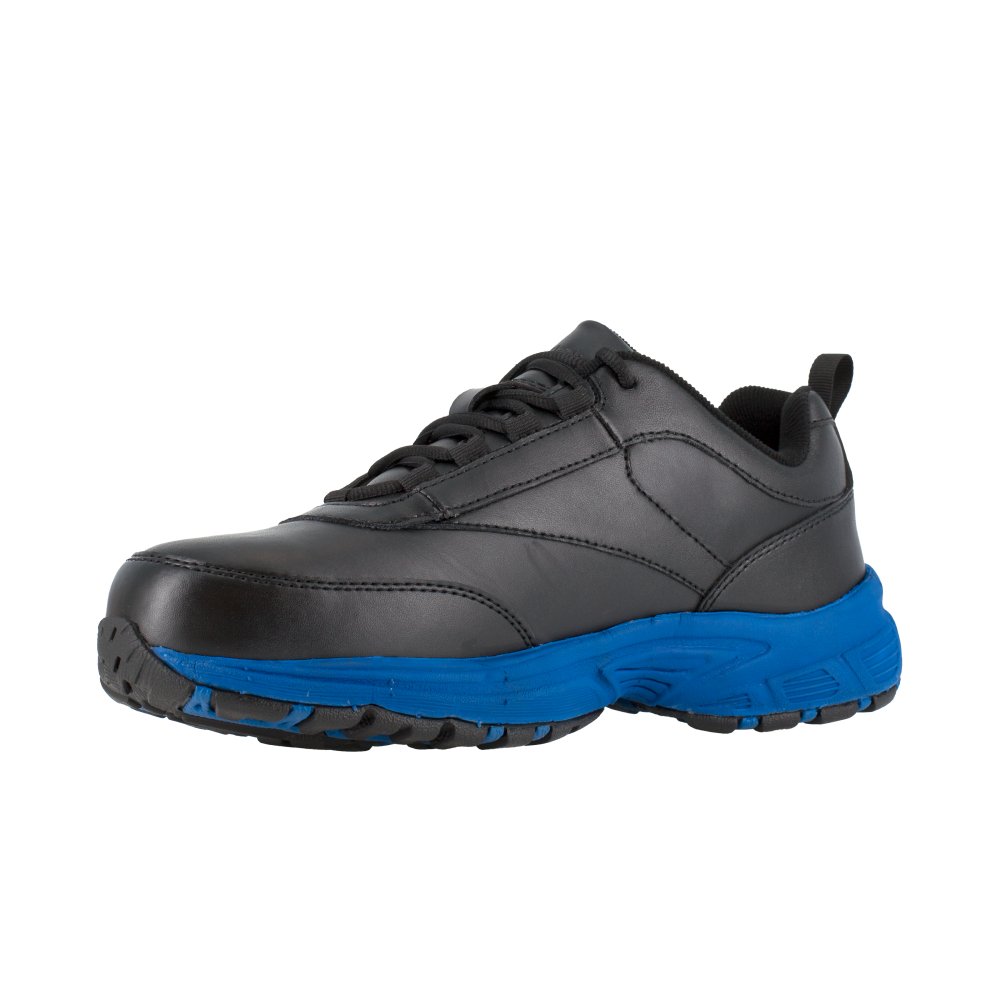 REEBOK MEN'S ATERON PERFORMANCE CROSS TRAINER STEEL TOE RB4830 IN BLACK WITH BLUE TRIM - TLW Shoes