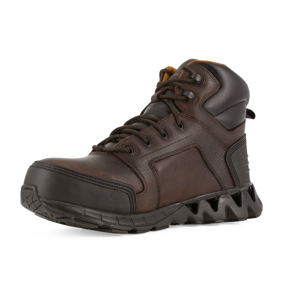 REEBOK ZIGKICK 6" ATHLETIC WORK BOOT WITH CUSHGUARD INTERNAL MET GUARD MEN'S CARBON TOE RB7605 IN DARK BROWN - TLW Shoes