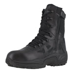 REEBOK RAPID RESPONSE RB 8" STEALTH TACTICAL BOOT WITH SIDE ZIPPER MEN'S COMPOSITE TOE RB8874 IN BLACK - TLW Shoes