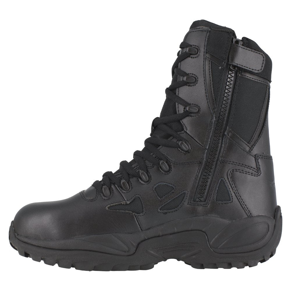 REEBOK RAPID RESPONSE RB 8" STEALTH TACTICAL BOOT WITH SIDE ZIPPER MEN'S COMPOSITE TOE RB8874 IN BLACK - TLW Shoes
