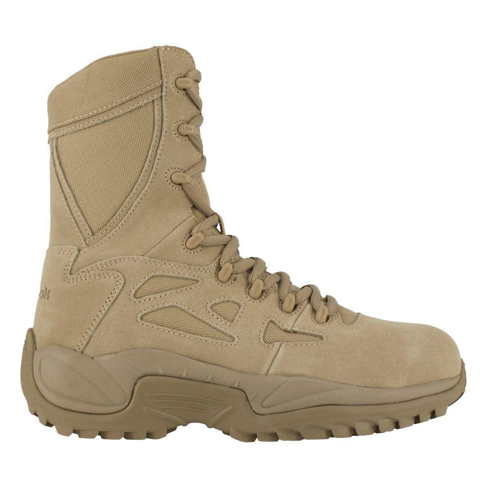 REEBOK RAPID RESPONSE RB 8" STEALTH TACTICAL BOOT WITH SIDE ZIPPER MEN'S COMPOSITE TOE RB8894 IN DESERT TAN - TLW Shoes
