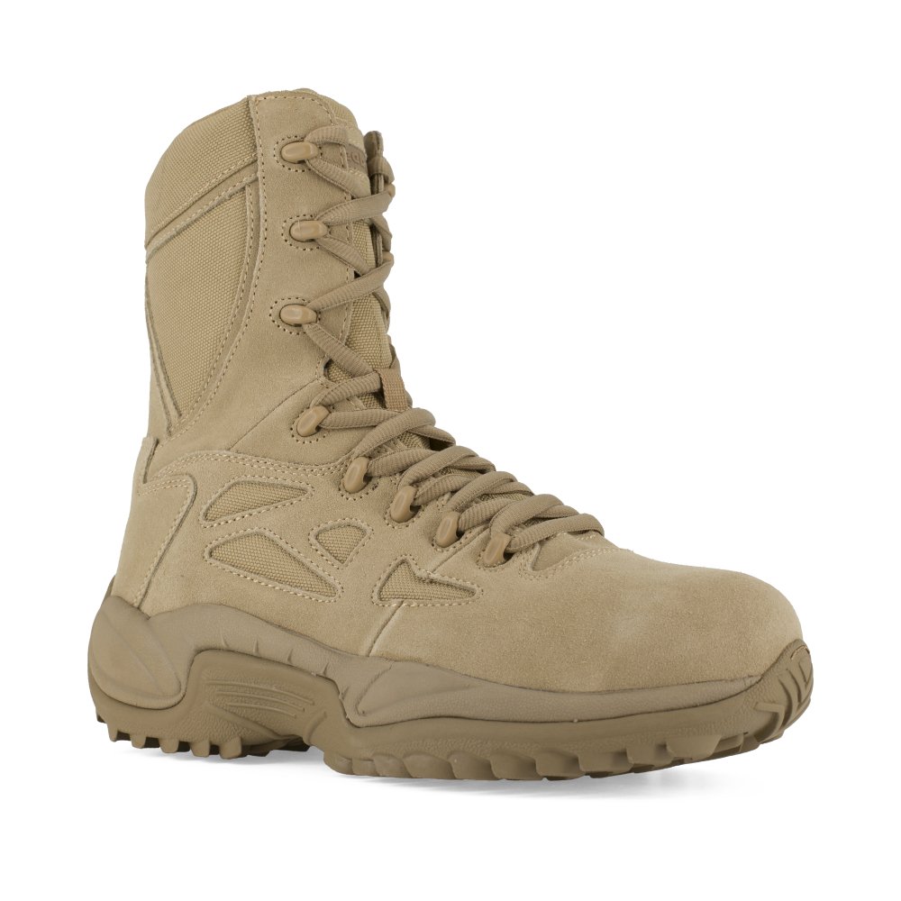REEBOK 8" STEALTH TACTICAL BOOT WITH SIDE ZIPPER WOMEN'S COMPOSITE TOE RB894 IN DESERT TAN - TLW Shoes