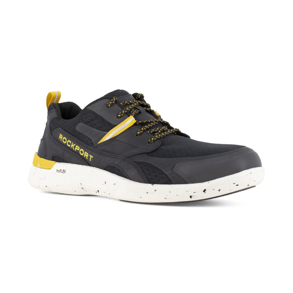 ROCKPORT WORK SNEAKER MEN'S COMPOSITE TOE SHOE'S RK4673 IN BLACK AND GOLD - TLW Shoes