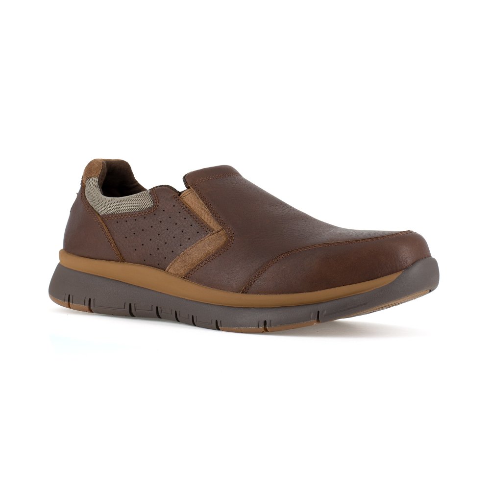 ROCKPORT CASUAL WORK SLIP-ON MEN'S PRIMETIME STEEL TOE SHOE'S RK5710 IN BROWN - TLW Shoes