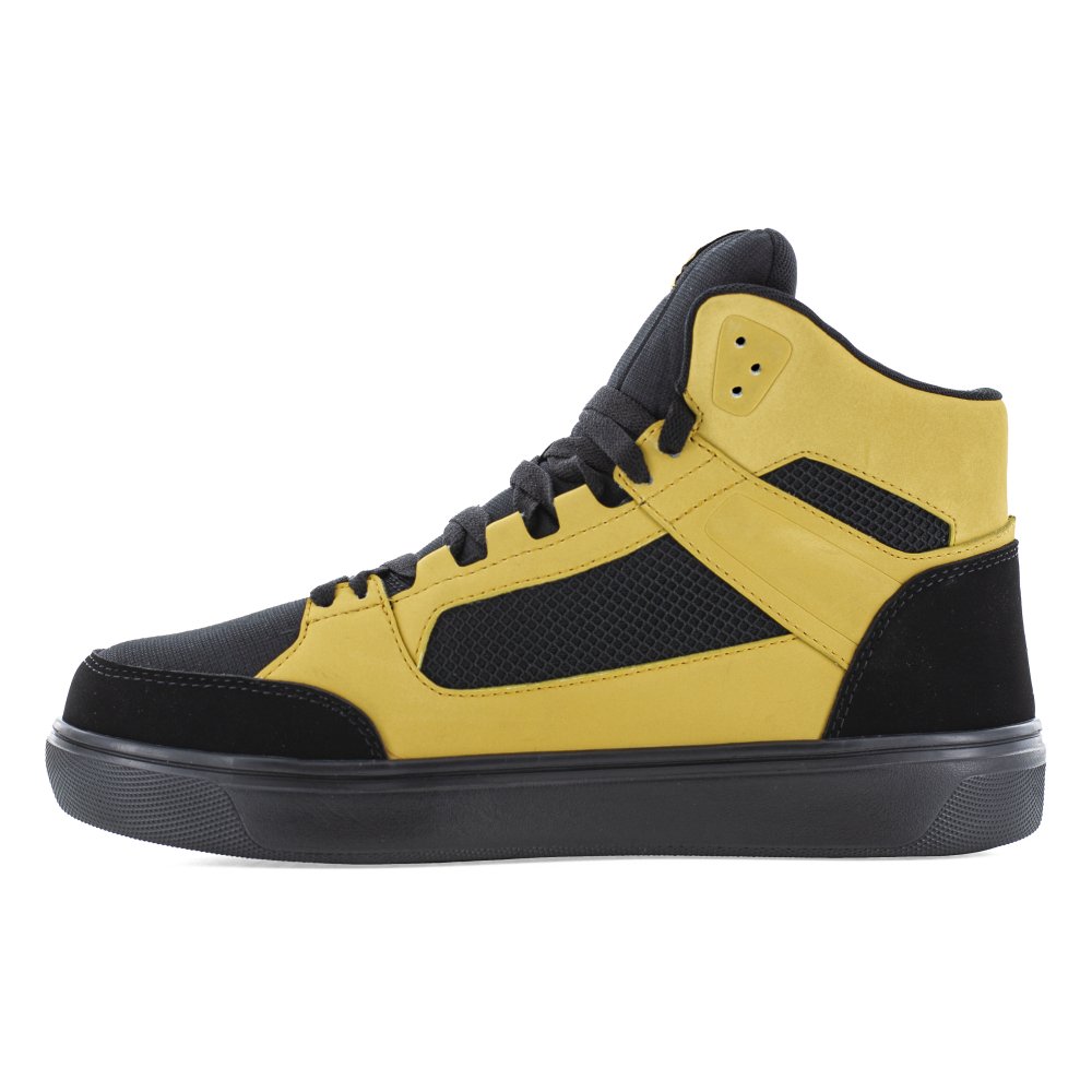 VOLCOM MEN'S SKATE INSPIRED HIGH TOP WORK SHOE COMPOSITE TOE EVOLVE VM30239 IN BLACK AND YELLOW - TLW Shoes