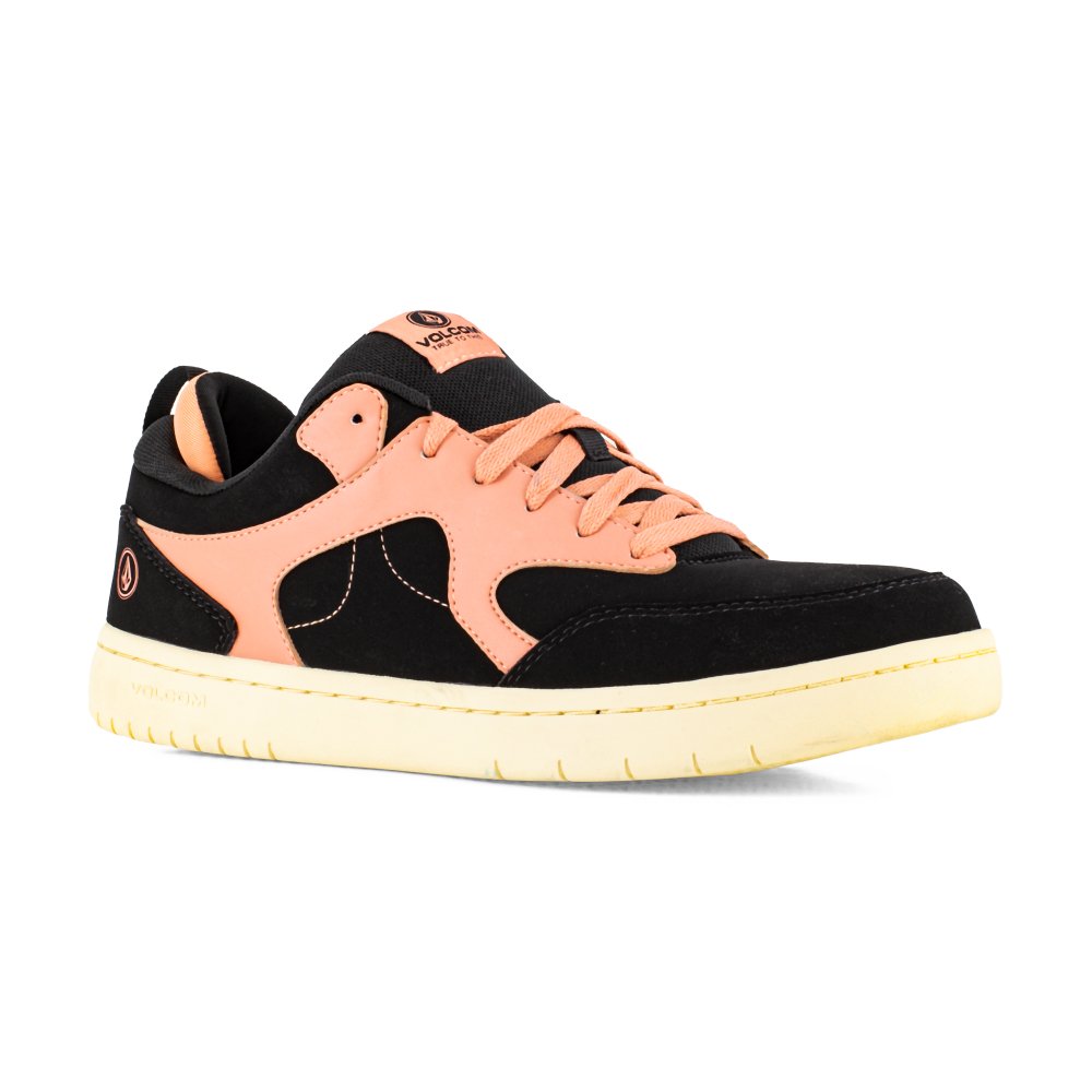 VOLCOM WOMEN'S SKATE INSPIRED COMPOSITE TOE WORK SHOE VITALS VM30617F IN BLACK AND CLAY ORANGE - TLW Shoes