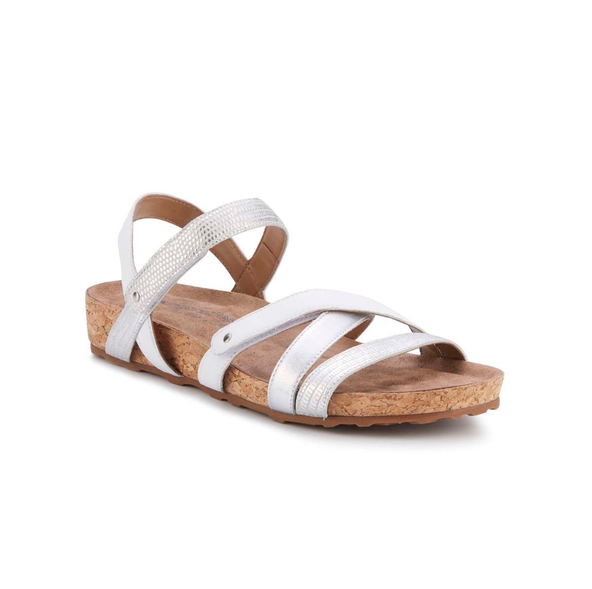 WALKING CRADLES WC POOL WOMEN STRAPPY SANDAL IN WHITE & SILVER MULTI LEATHER - TLW Shoes