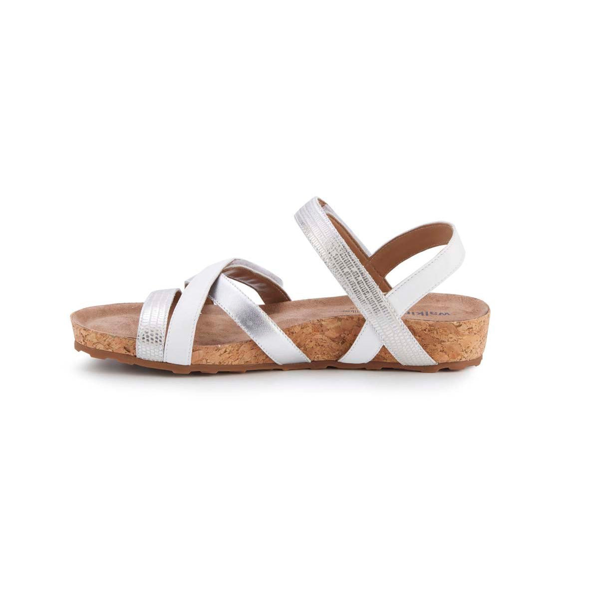 WALKING CRADLES WC POOL WOMEN STRAPPY SANDAL IN WHITE & SILVER MULTI LEATHER - TLW Shoes