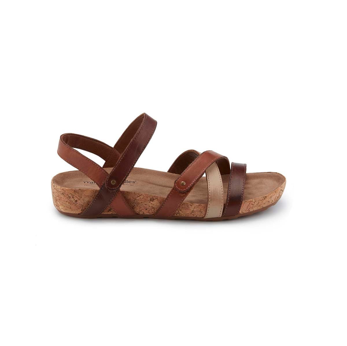 WALKING CRADLES WC POOL WOMEN STRAPPY SANDAL IN BROWN MULTI LEATHER/CORK - TLW Shoes