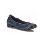 WALKING CRADLES TRISTA WOMEN FLAT SLIP-ON SHOE IN NAVY PATENT LIZARD/CASHMERE LEATHER - TLW Shoes