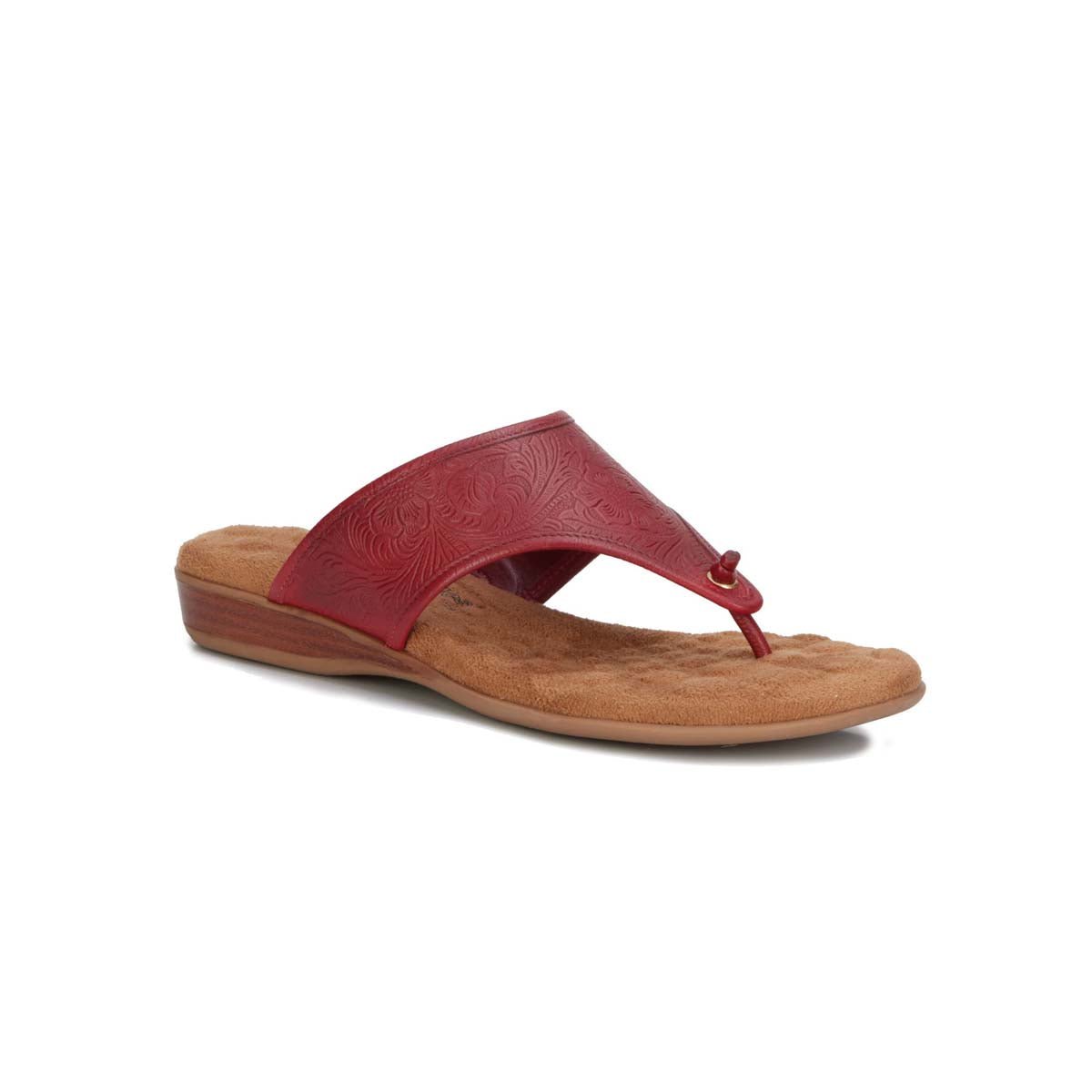 WALKING CRADLES WC NELLA II WOMEN FLIP-FLOP SANDALS IN RED TOOLED LEATHER - TLW Shoes
