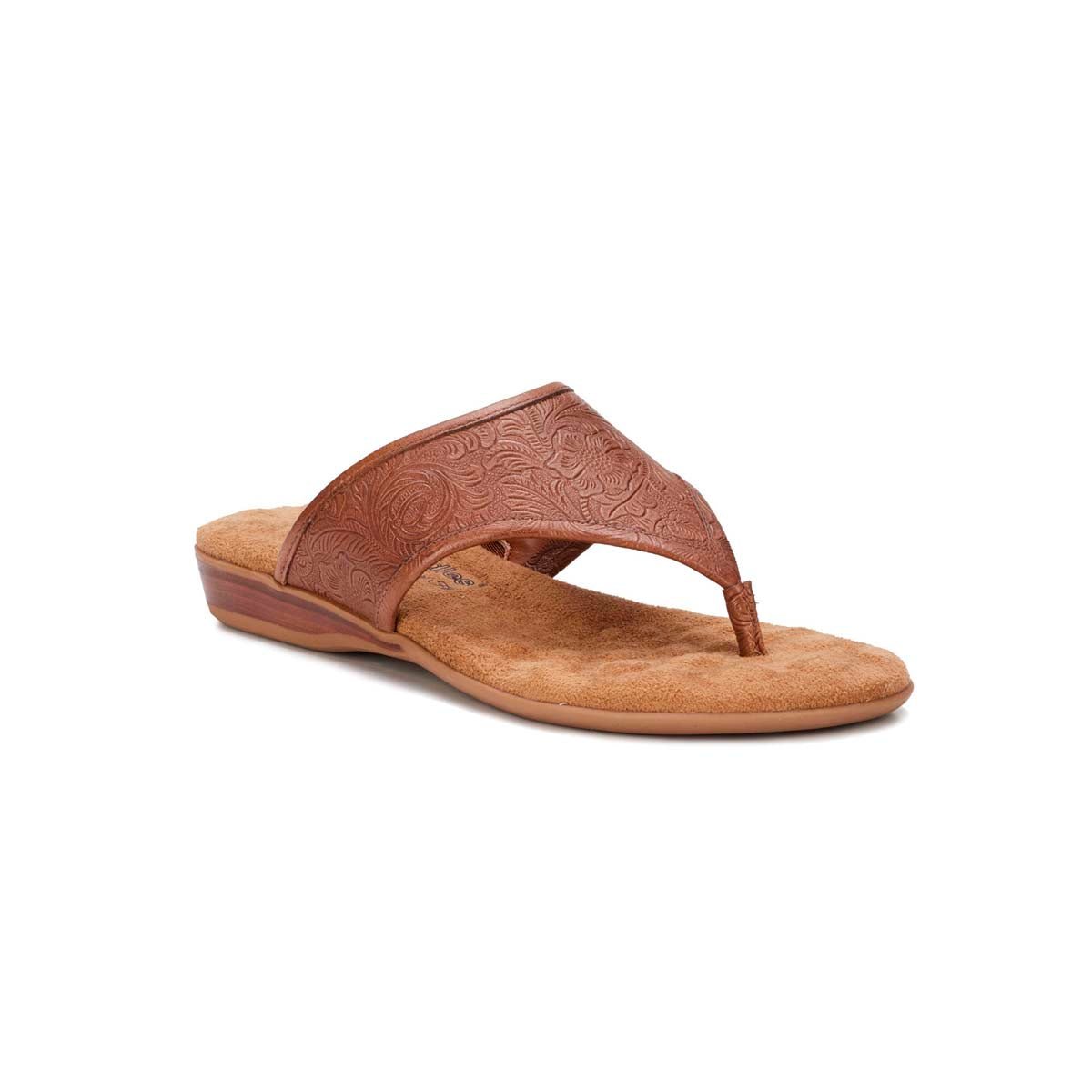 WALKING CRADLES WC NELLA II WOMEN FLIP-FLOP SANDALS IN TAN TOOLED LEATHER - TLW Shoes