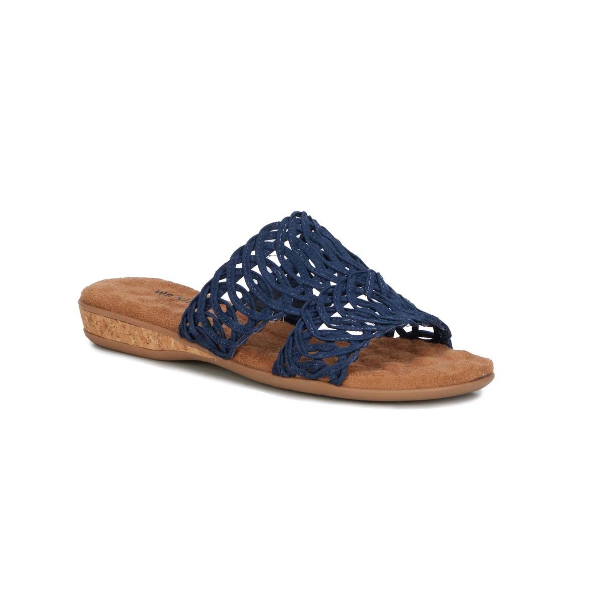 WALKING CRADLES WC CALLA WOMEN SLIP-ON SANDAL IN NAVY SUEDE FABRIC - TLW Shoes